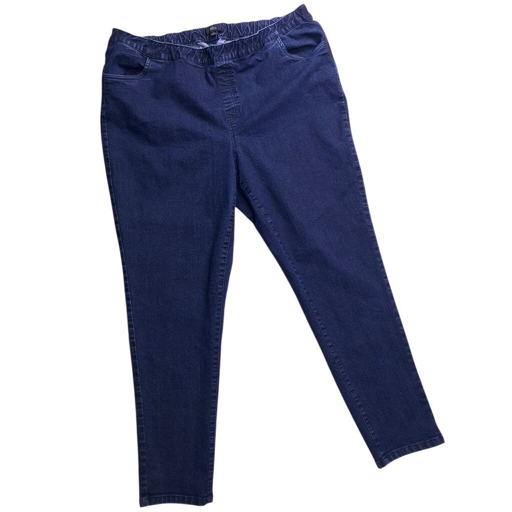 Ellos Womens Plus Size 24 Pull On Skinny‎ Jeans Dark Wash Elastic Waist Stretch